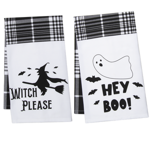 "Hey Boo" Ghost & "Witch Please" with Plaid Tea Towel