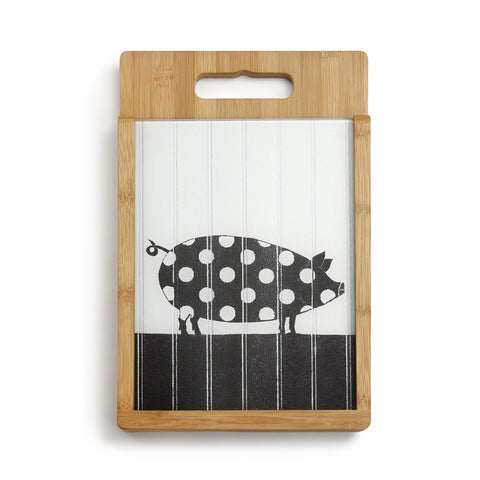 Wood and Glass Cutting Board Set Pig