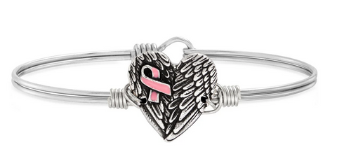 Luca + Danni Breast Cancer Angel Wing Heart Bangle Bracelet
