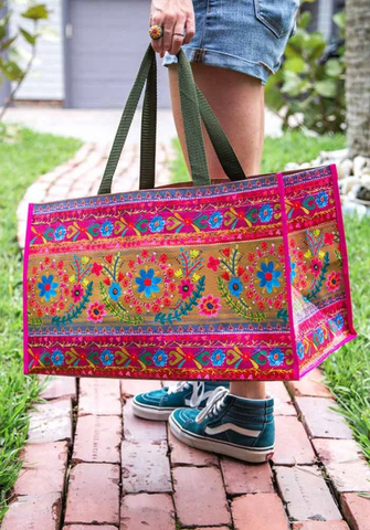 Floral Border Carryall Tote