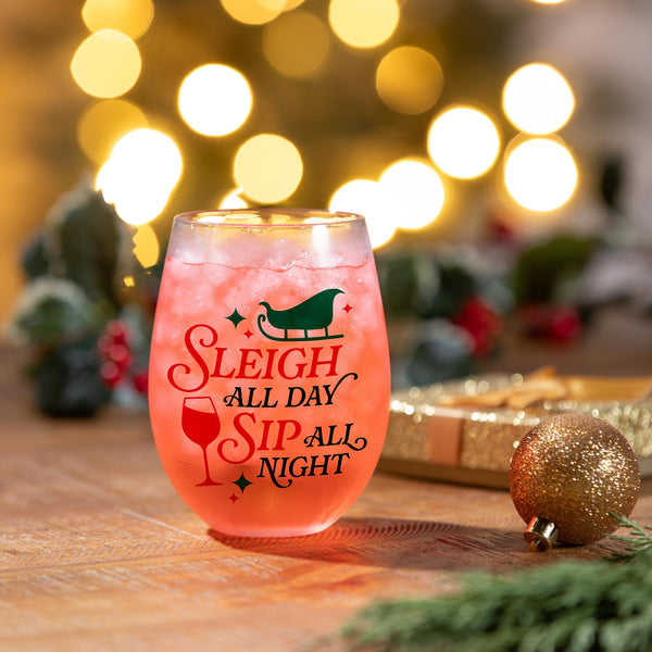 Christmas Vacation Wine Glass Stemless Glass, Sleigh All Day