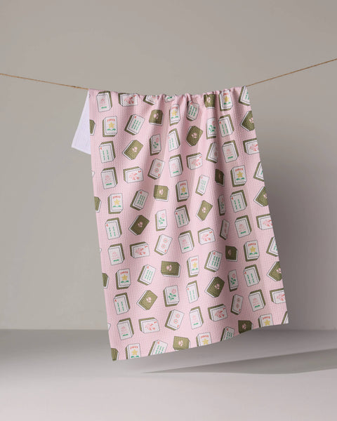 Flower Tiles Tea Towel - Mahjong