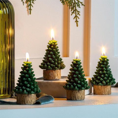 Shades of Green Candle, Tree Shaped Wax Candle, Set of 4