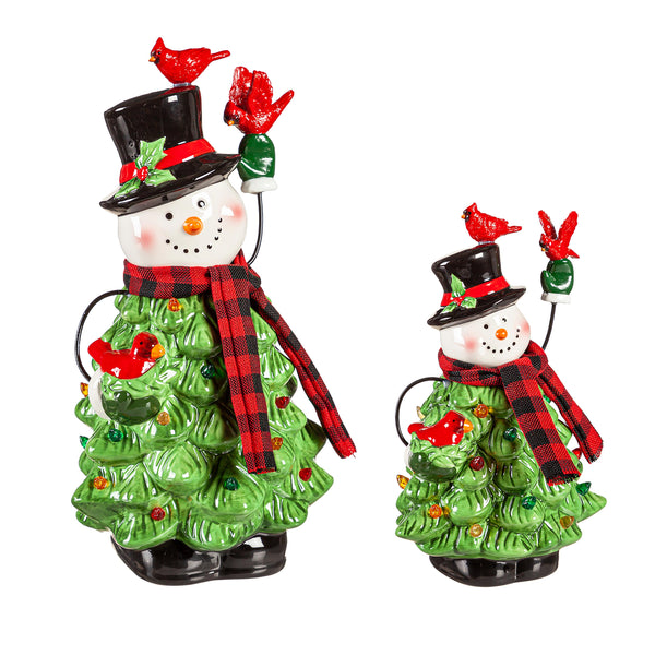 Joyful Traditions LED Ceramic Snowman with Christmas Tree Body and Cardinals