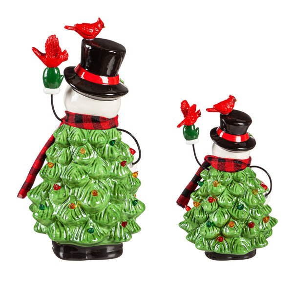 Joyful Traditions LED Ceramic Snowman with Christmas Tree Body and Cardinals