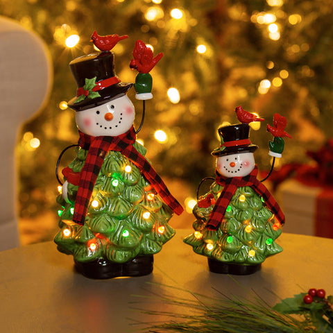 Joyful Traditions LED Ceramic Snowman with Christmas Tree Body and Cardinals