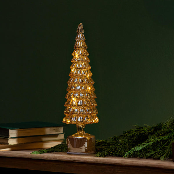 Shades of Green LED Glass Rotating Tree