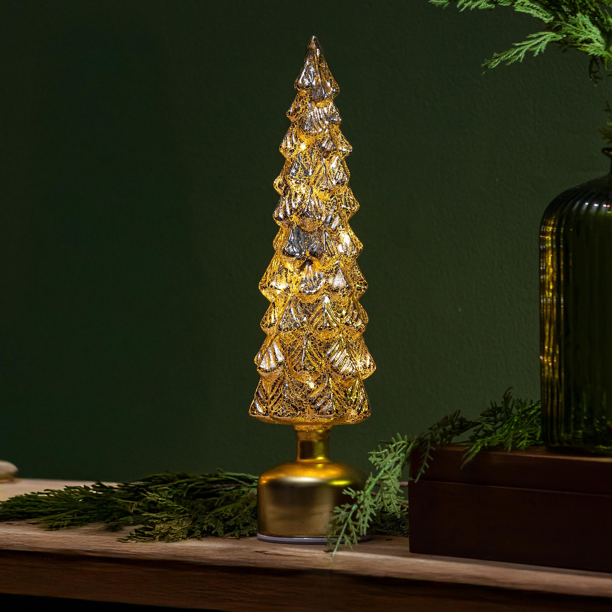 Shades of Green LED Metallic Rotating Tree