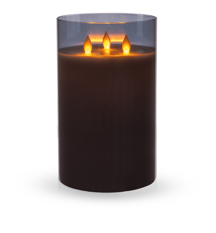 Flameless LED Candle in Smoked Grey Glass