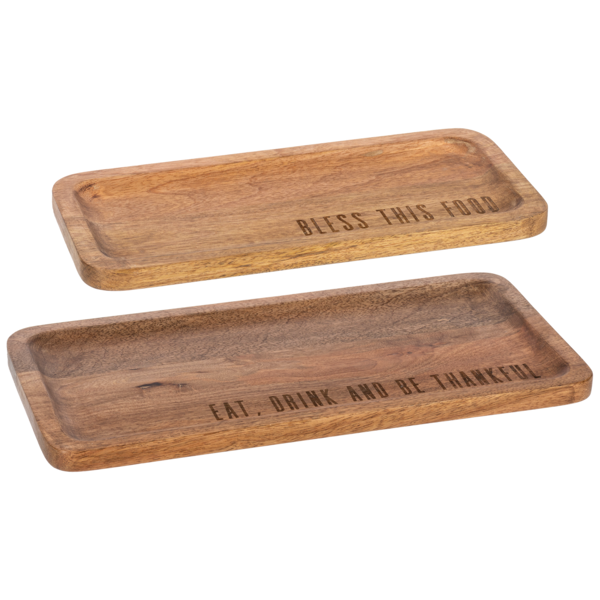 Etched Bless this Food & Thankful Rectangle Serving Tray (2 pc. set)