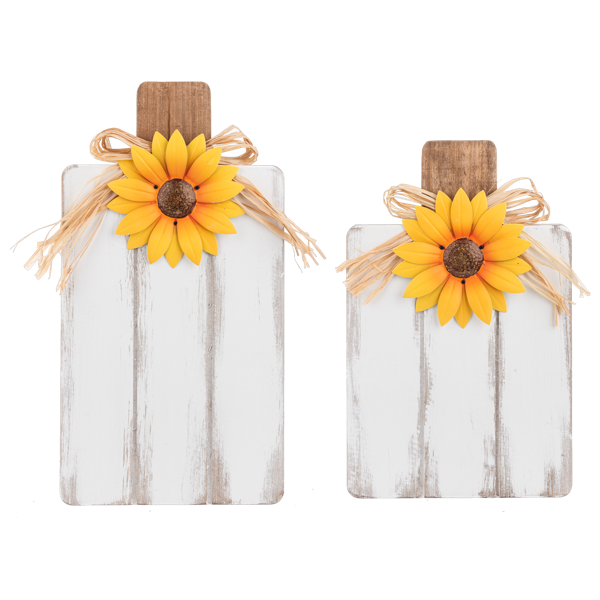 Carves Whitewash Pumpkin with Sunflower