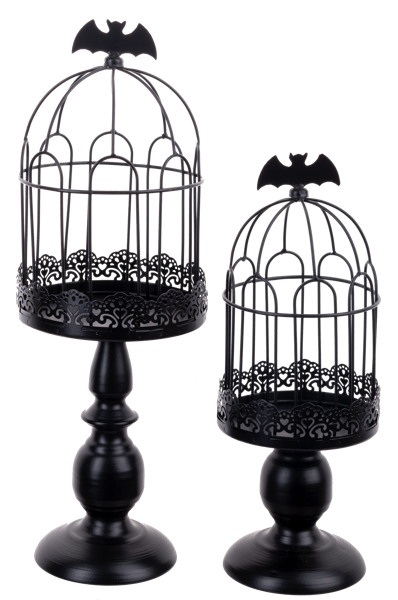 Black Scroll Pedestal Stand with Bat Cloche