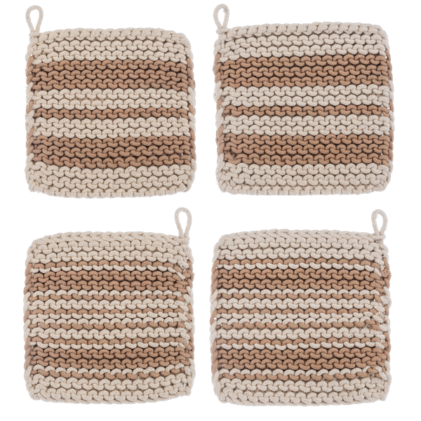 Cotton Crochet Tan Stripe Pot Holder Set