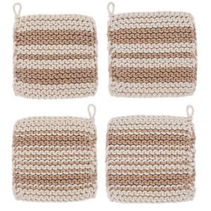 Cotton Crochet Tan Stripe Pot Holder Set