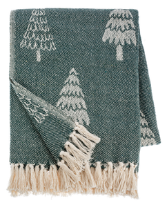Green & Natural Tree Pattern Woven Throw