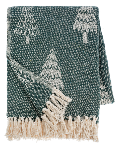 Green & Natural Tree Pattern Woven Throw