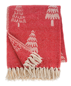 Red & Natural Tree Pattern Woven Throw