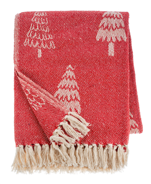 Red & Natural Tree Pattern Woven Throw