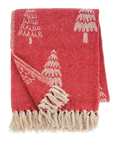 Red & Natural Tree Pattern Woven Throw