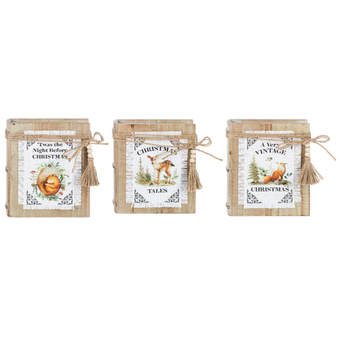 Wooden Christmas Book Figurines with Woodland Animals