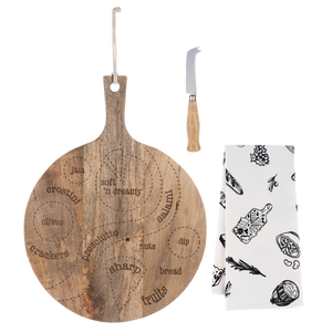 Charcuterie Map Set with Board, Cheese Knife and Towel