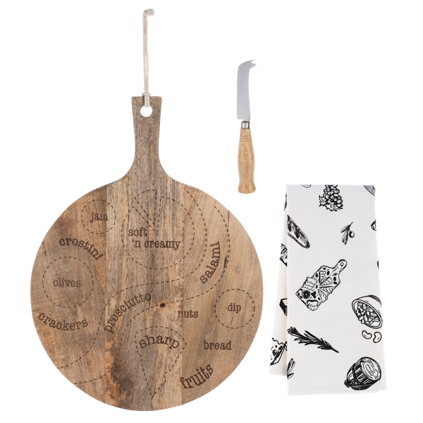 Charcuterie Map Set with Board, Cheese Knife and Towel