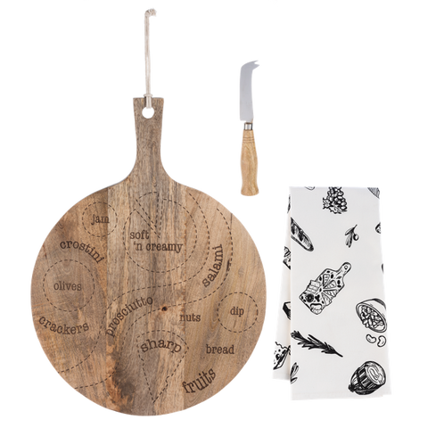 Charcuterie Map Set with Board, Cheese Knife and Towel