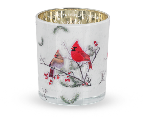 Holiday Cardinal Glass Tealight Holder