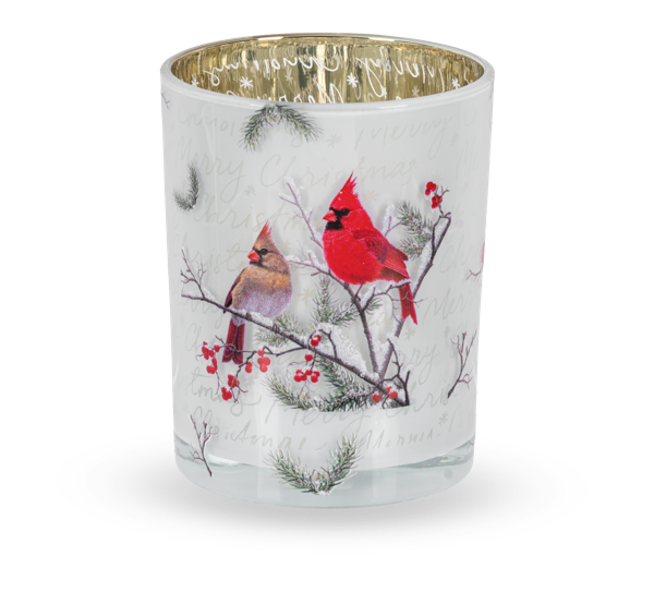 Holiday Cardinal Glass Tealight Holder