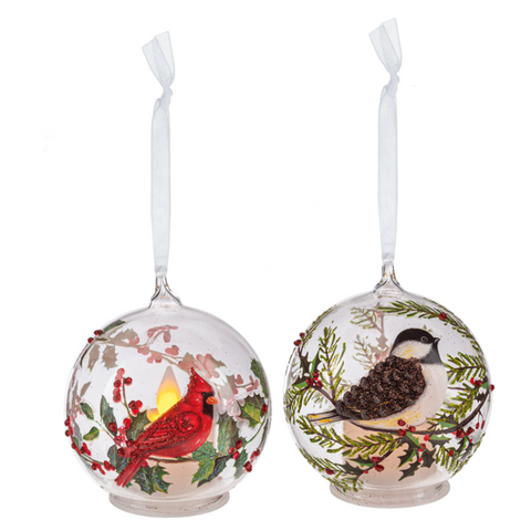 LED Cardinal & Chickadee Ornaments