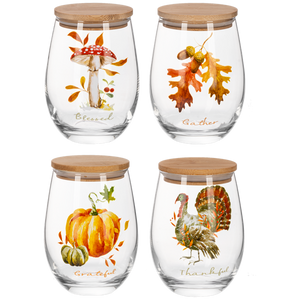 Harvest Stemless Wine Glasses w/Wood Lid