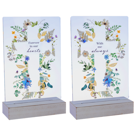 LED Light Up Cross Bereavement Messages Table Top Figurine