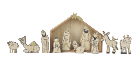 Wood Grain Nativity Set