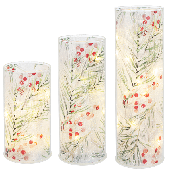LED Light Up Winterberry Pillar Set