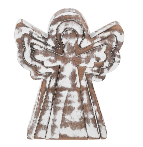 Nested White Wash Angel Figurine Set