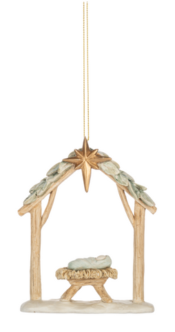 Watercolor Baby Jesus in Manger Nativity Ornament