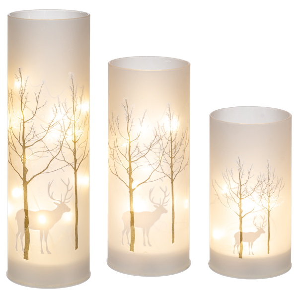 LED Birch Pillar Deer Candles
