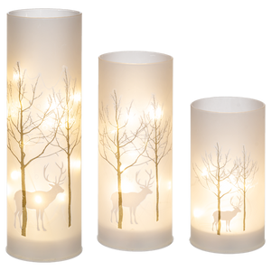 LED Birch Pillar Deer Candles