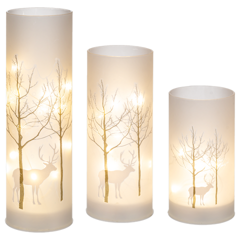 LED Birch Pillar Deer Candles