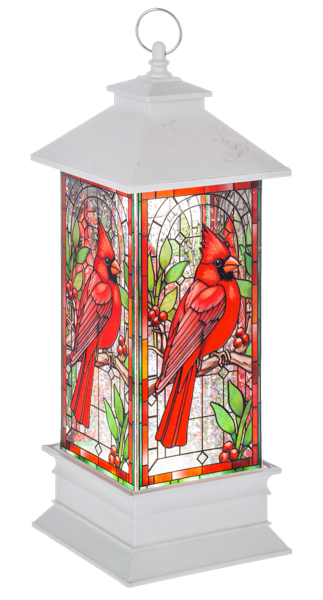 LED Light Up Stained Glass Shimmer Cardinal Lantern