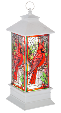 LED Light Up Stained Glass Shimmer Cardinal Lantern