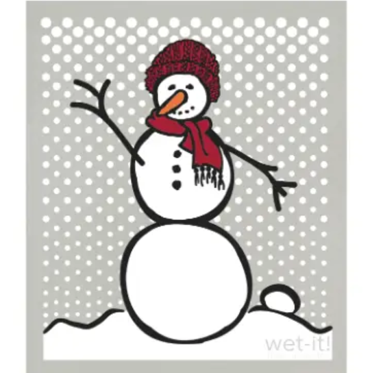 Wet It Snowman Red Gray Swedish Cloth