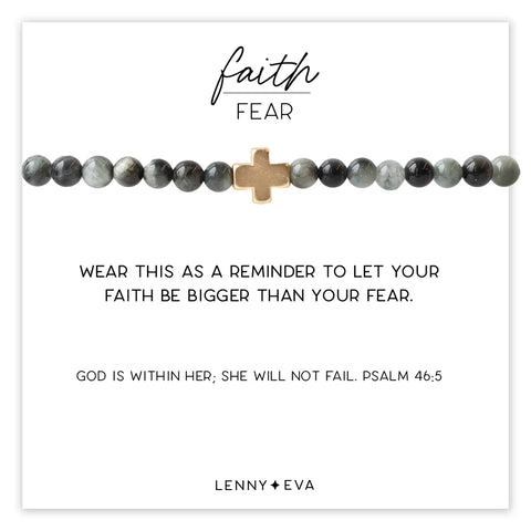 Faith Over Fear Cross Bracelet Charcoal Jasper
