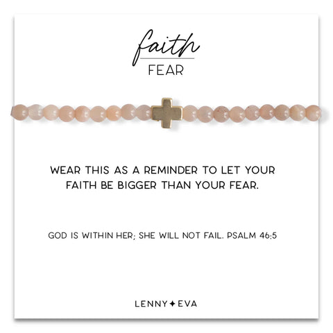 Faith Over Fear Cross Bracelet 4mm Sunstone