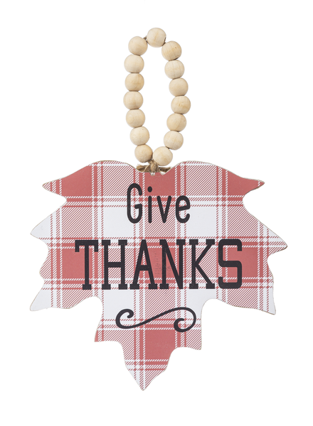 Plaid Maple Leaf with Text Hanging Ornament