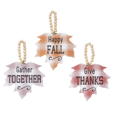 Plaid Maple Leaf with Text Hanging Ornament
