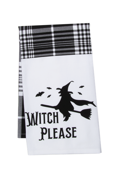 "Hey Boo" Ghost & "Witch Please" with Plaid Tea Towel