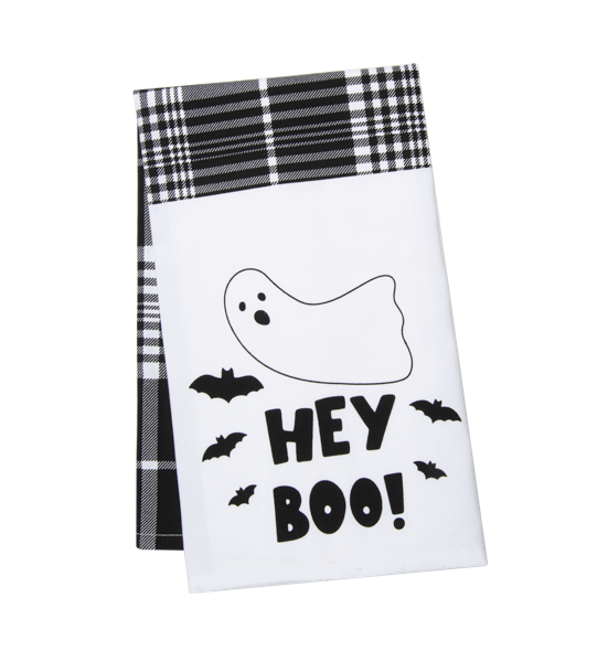 "Hey Boo" Ghost & "Witch Please" with Plaid Tea Towel