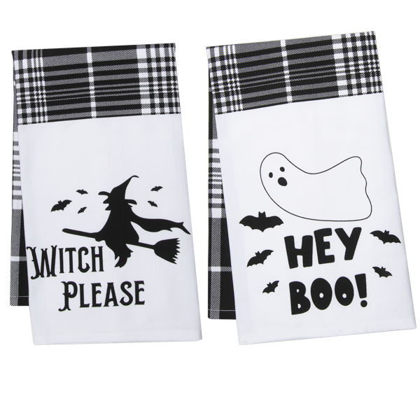 "Hey Boo" Ghost & "Witch Please" with Plaid Tea Towel