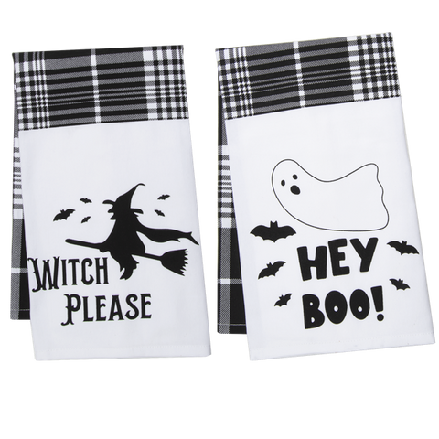 "Hey Boo" Ghost & "Witch Please" with Plaid Tea Towel